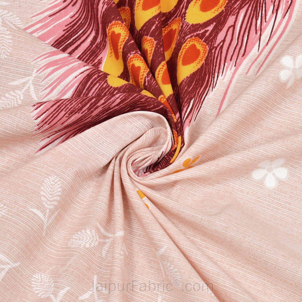 Jungle Peacock Peach Pure Cotton Double BedSheet