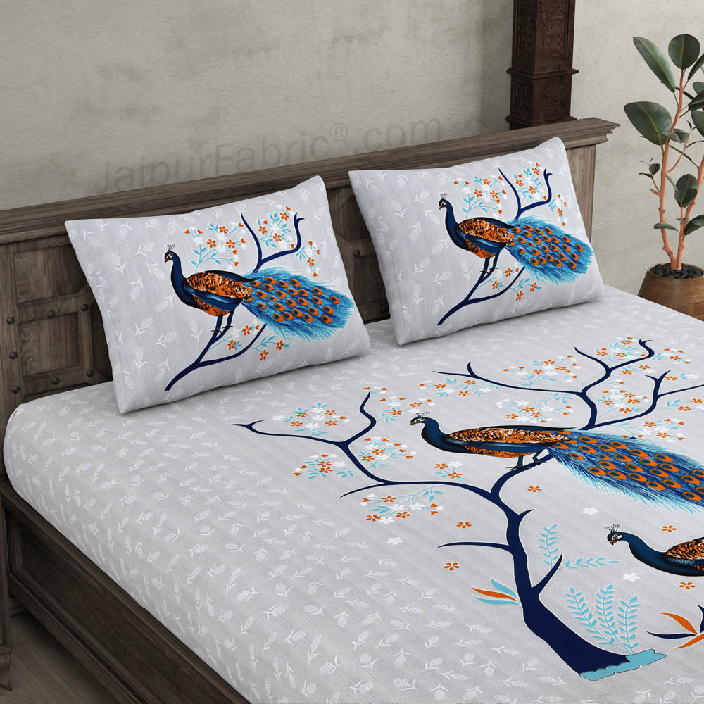 Jungle Peacock Blue Pure Cotton Double BedSheet