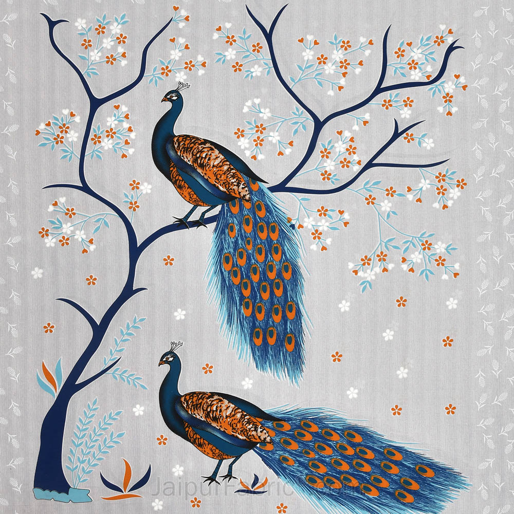 Jungle Peacock Blue Pure Cotton Double BedSheet