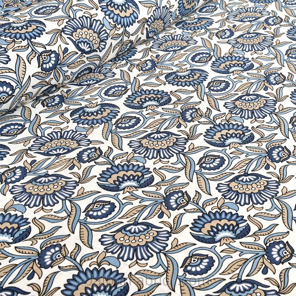 Blue Bloom Jaipur Fabric Double Bed Sheet