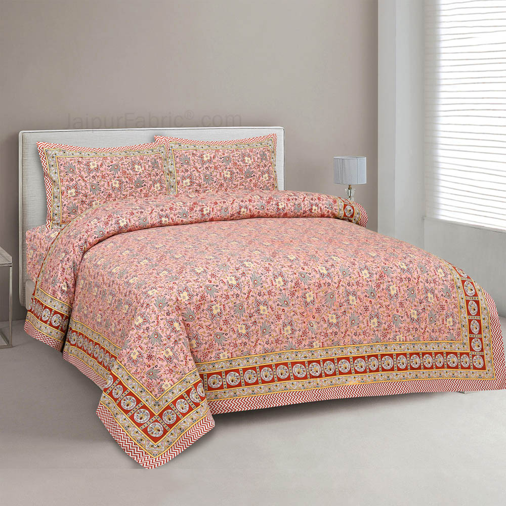 Aromatic Peach Jaipur Fabric Double Bed Sheet