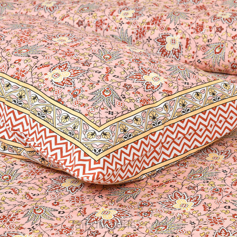 Aromatic Peach Jaipur Fabric Double Bed Sheet