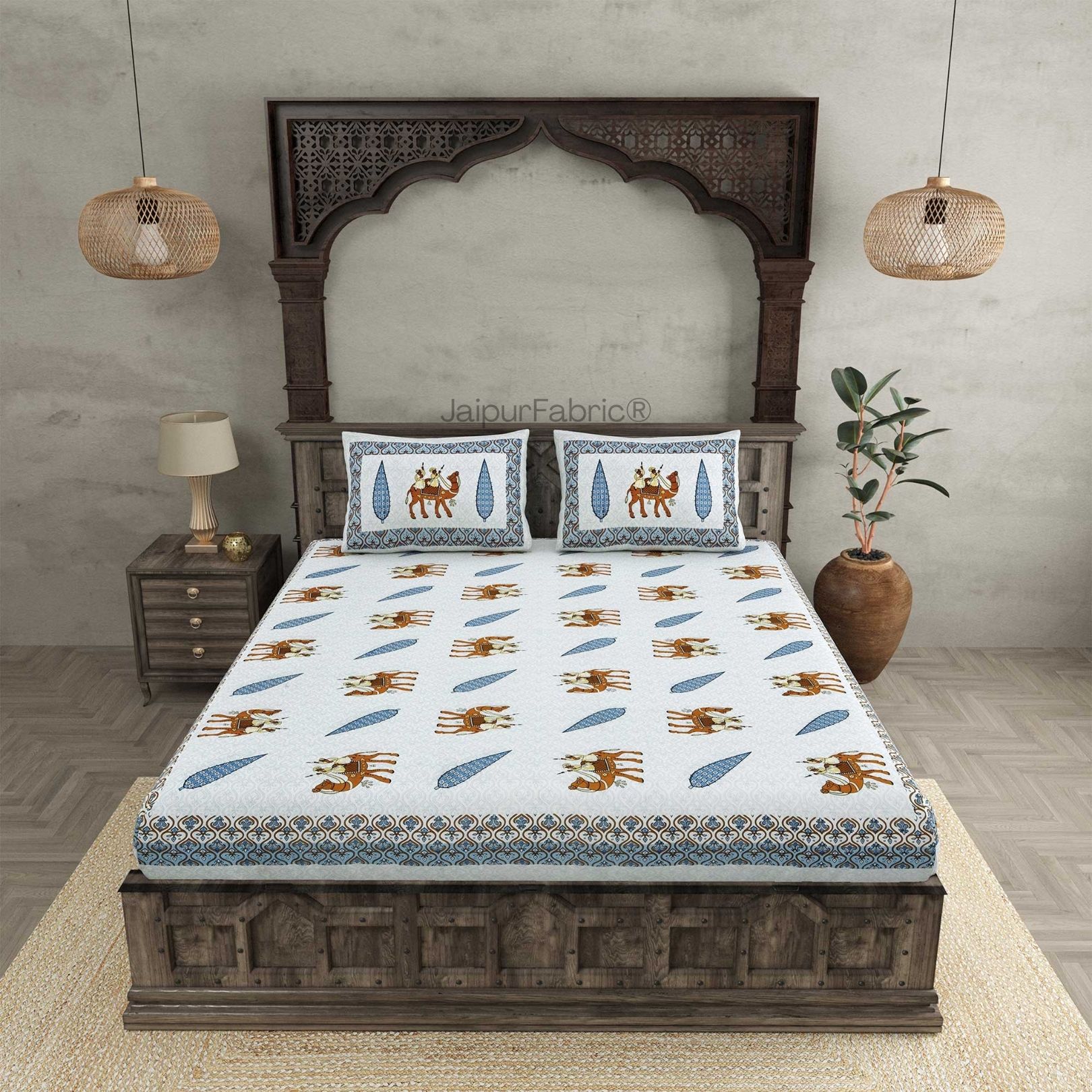 Desert King Blue Pure Cotton Double Bedsheet