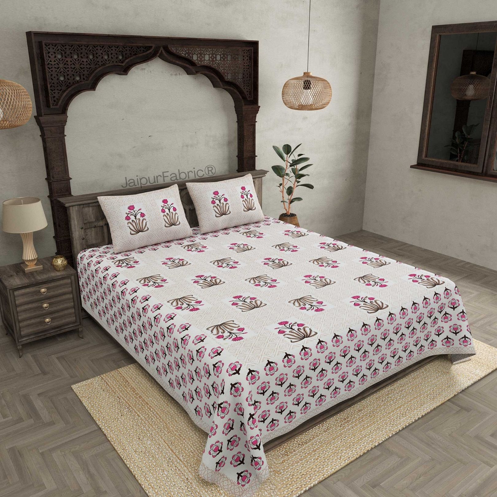 Blossomy Wonder Pink Pure Cotton Double Bedsheet