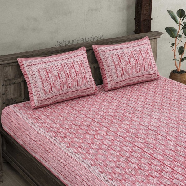 Verdant Wizard Pink Pure Cotton Double Bedsheet