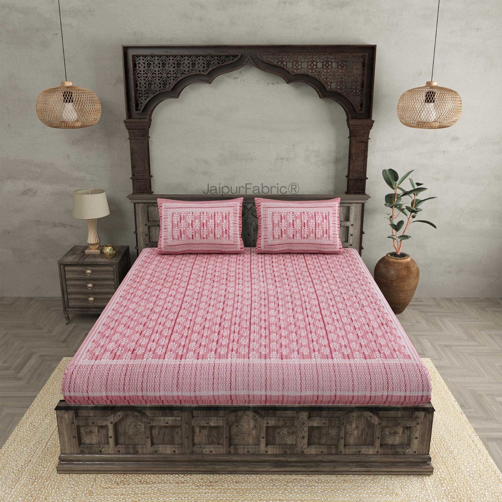 Verdant Wizard Pink Pure Cotton Double Bedsheet