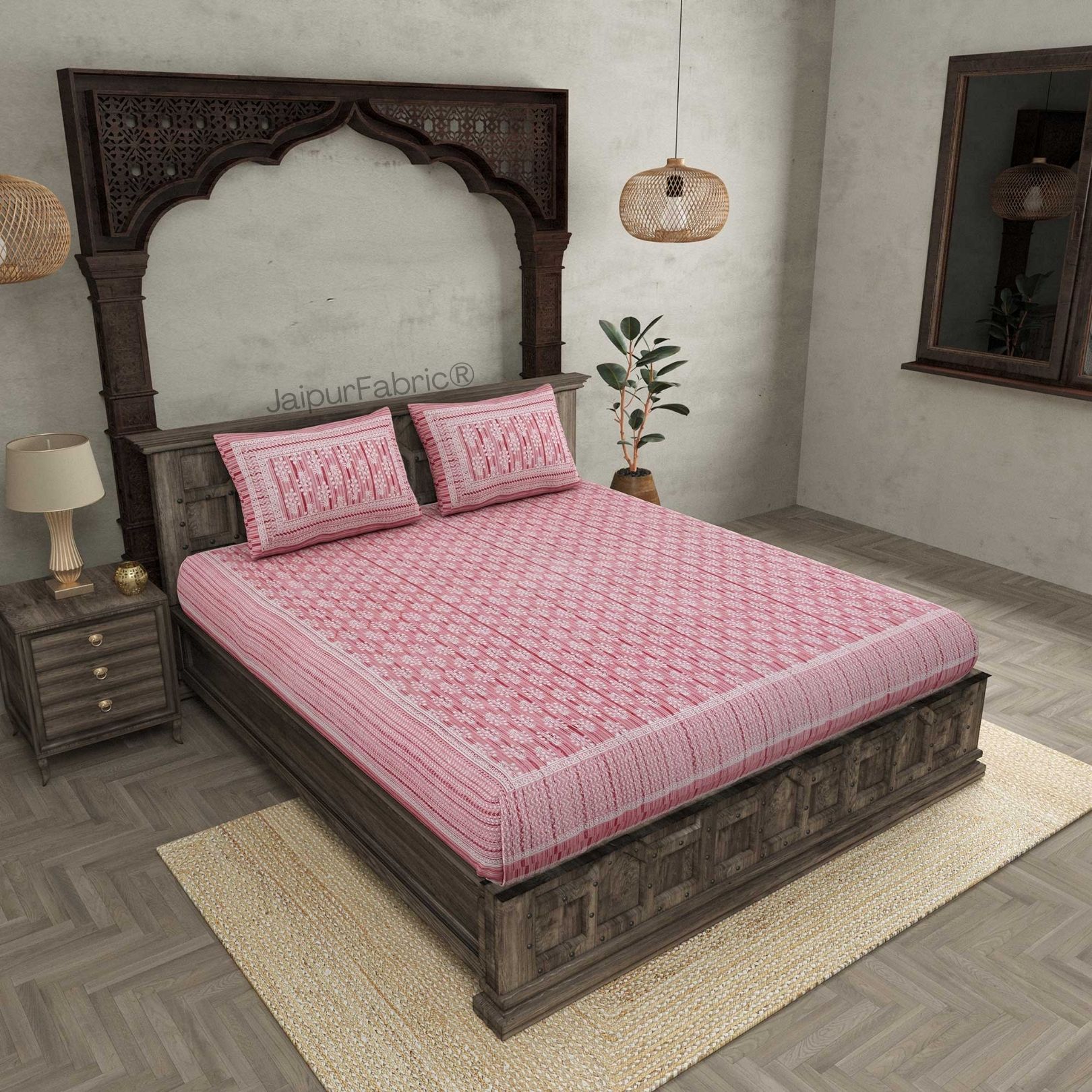 Verdant Wizard Pink Pure Cotton Double Bedsheet