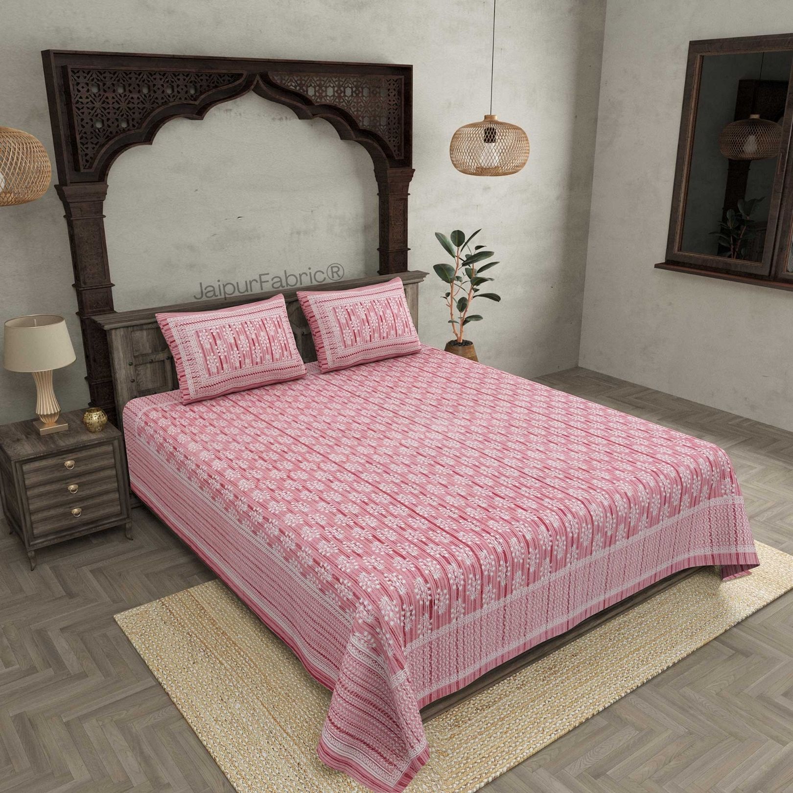 Verdant Wizard Pink Pure Cotton Double Bedsheet