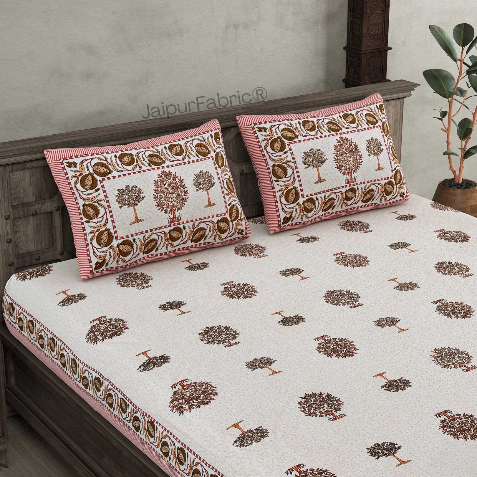 Trendy Treeland Pink Pure Cotton Double Bedsheet