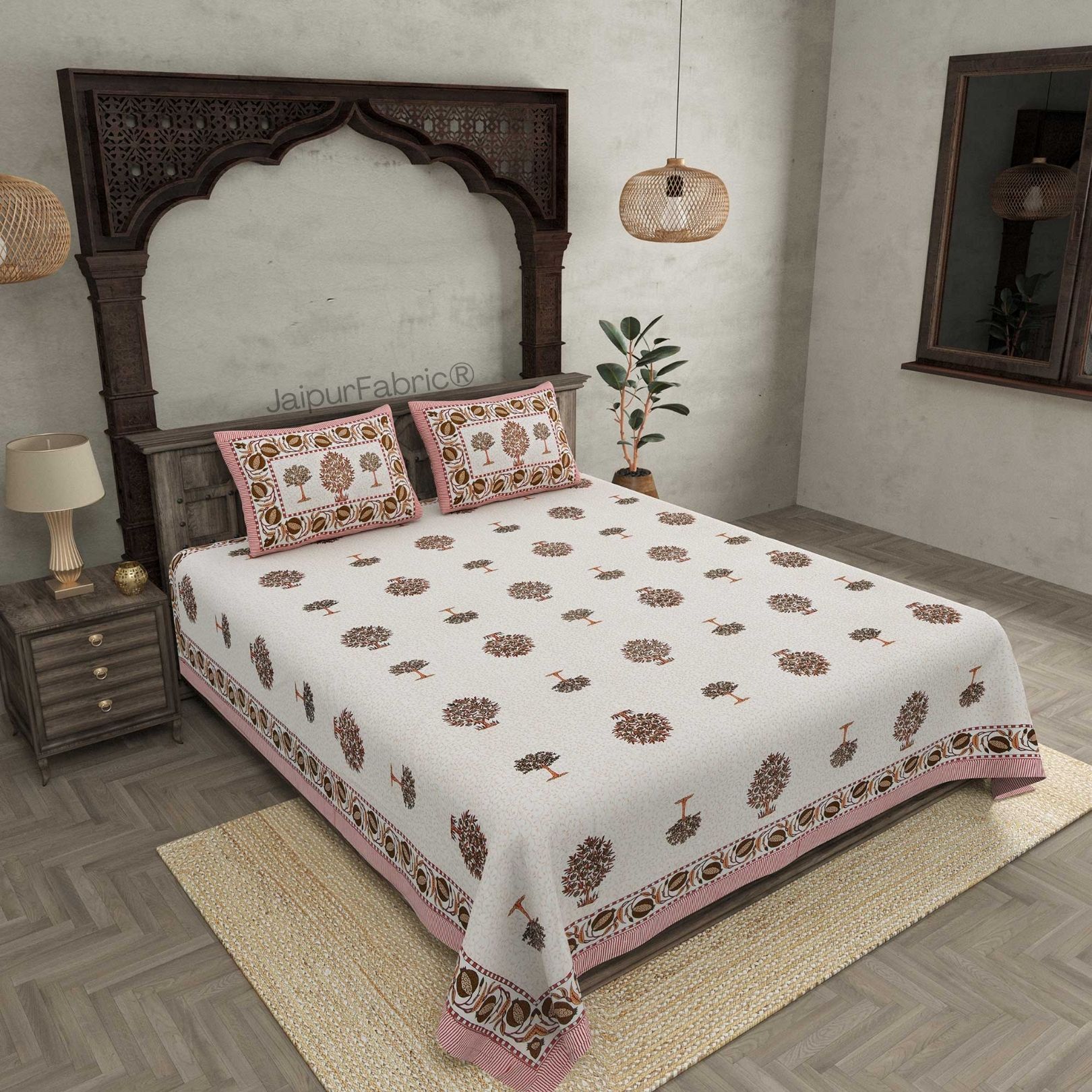 Trendy Treeland Pink Pure Cotton Double Bedsheet