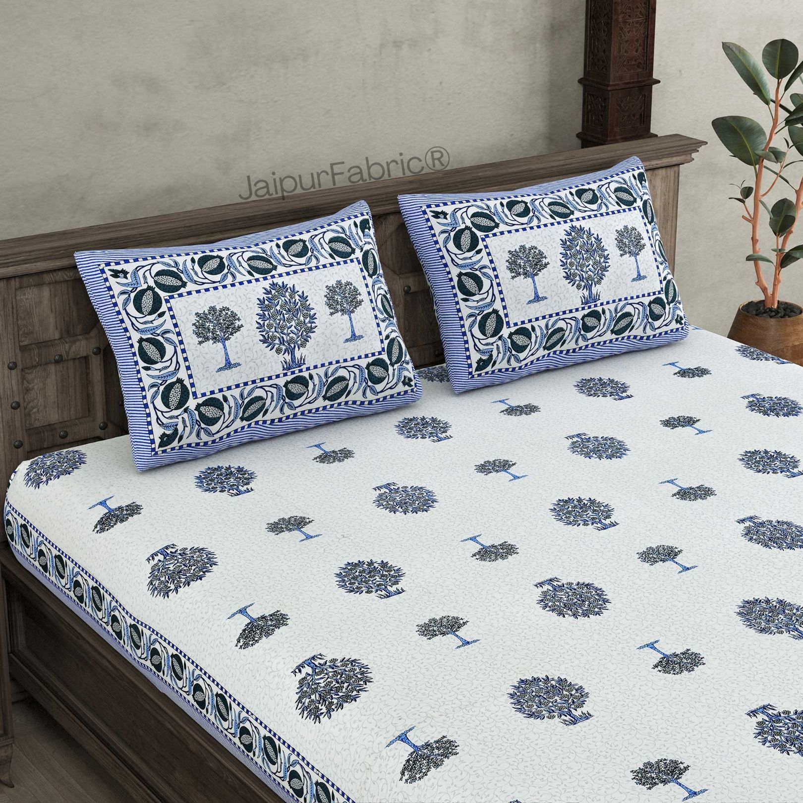 Trendy Treeland Blue Pure Cotton Double Bedsheet