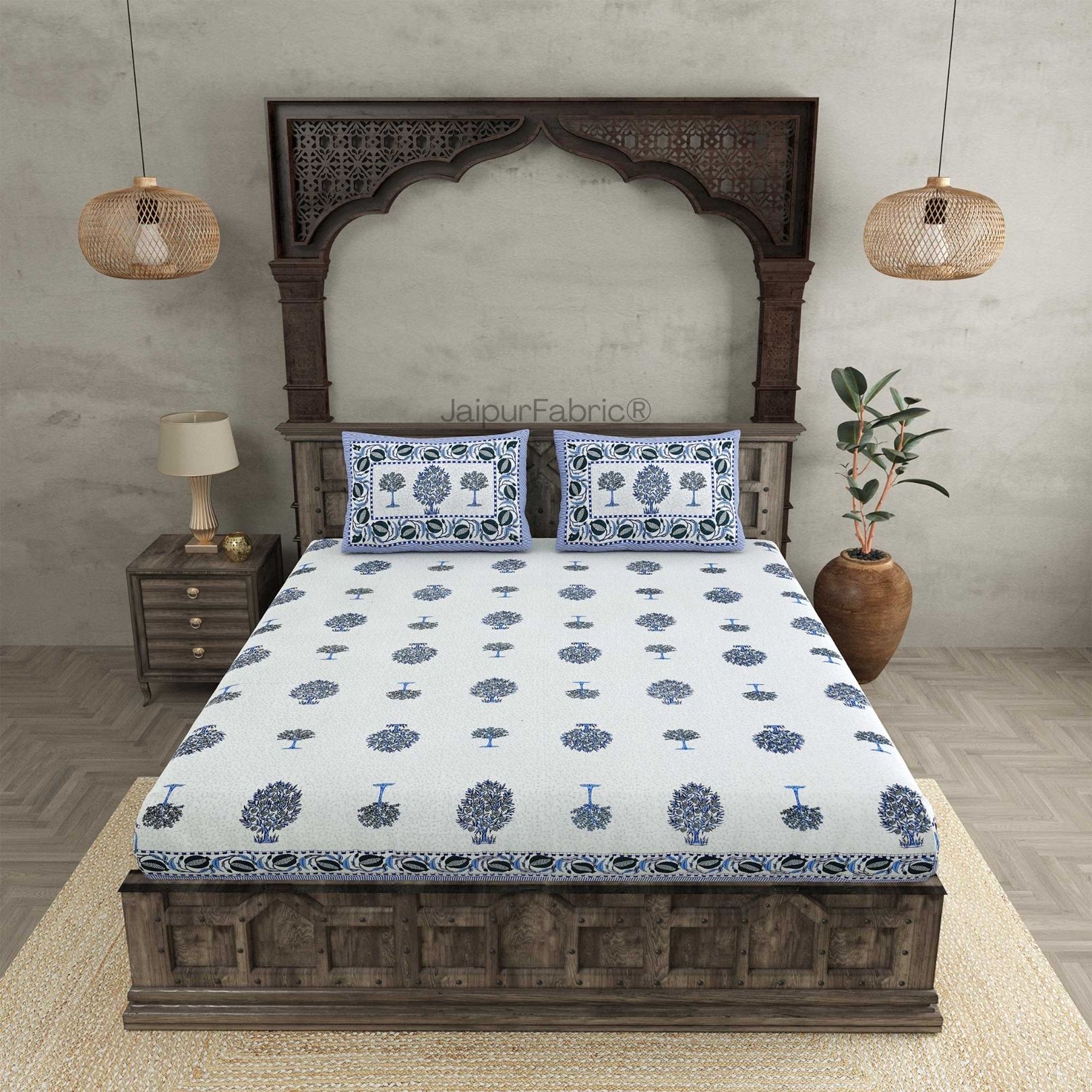 Trendy Treeland Blue Pure Cotton Double Bedsheet