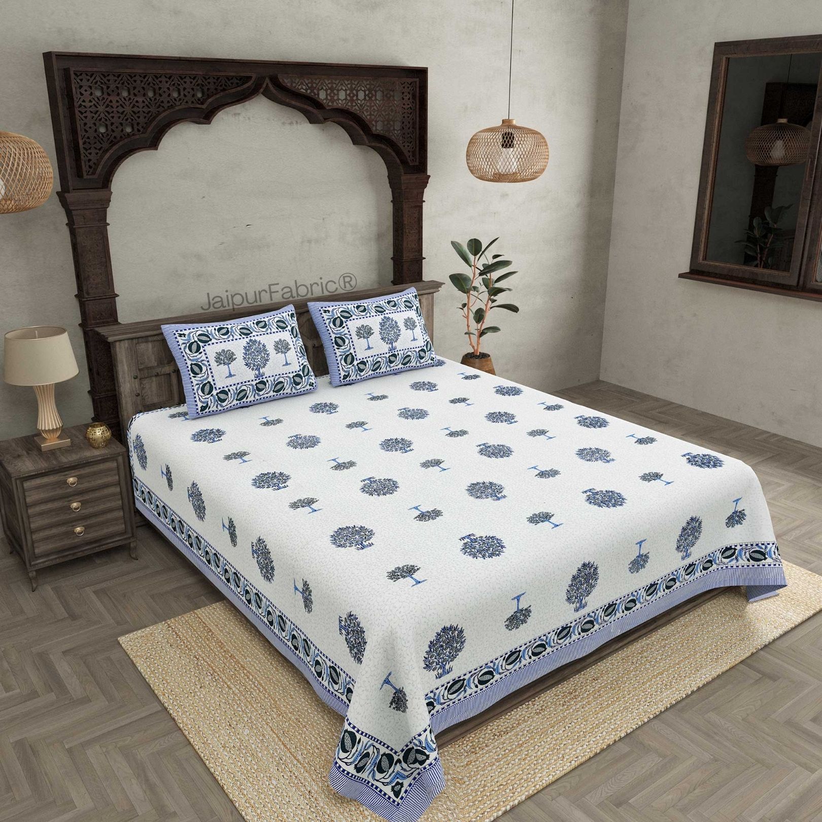 Trendy Treeland Blue Pure Cotton Double Bedsheet