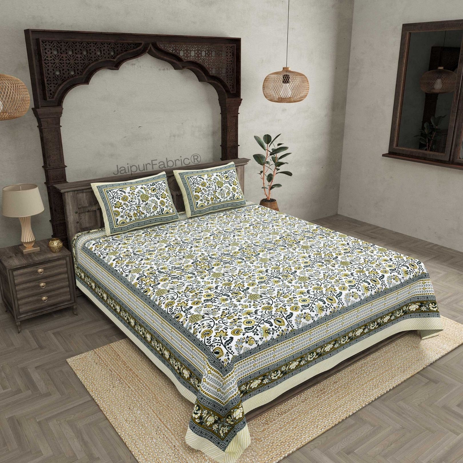 Spring Style Green Pure Cotton Double Bedsheet