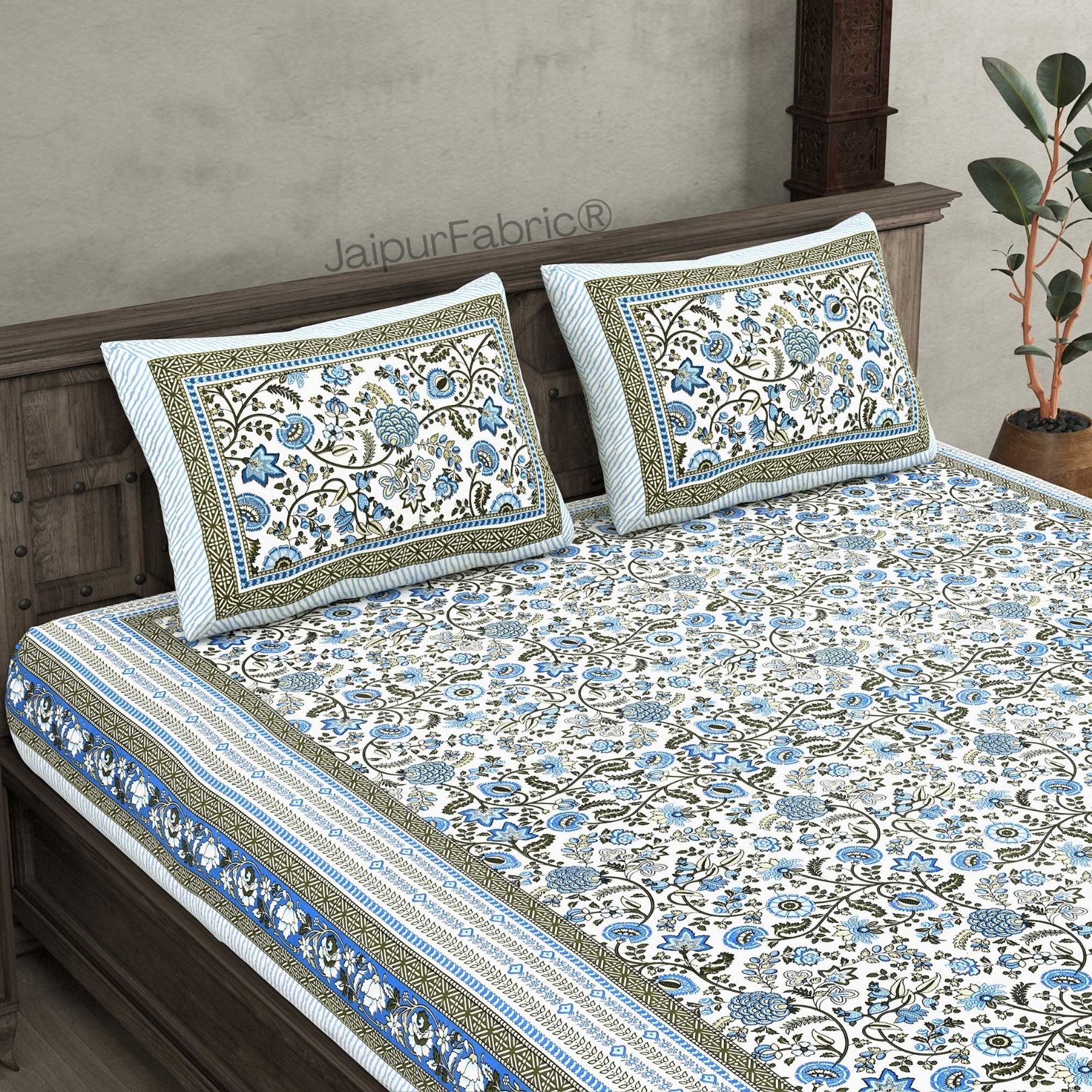 Spring Style Blue Pure Cotton Double Bedsheet