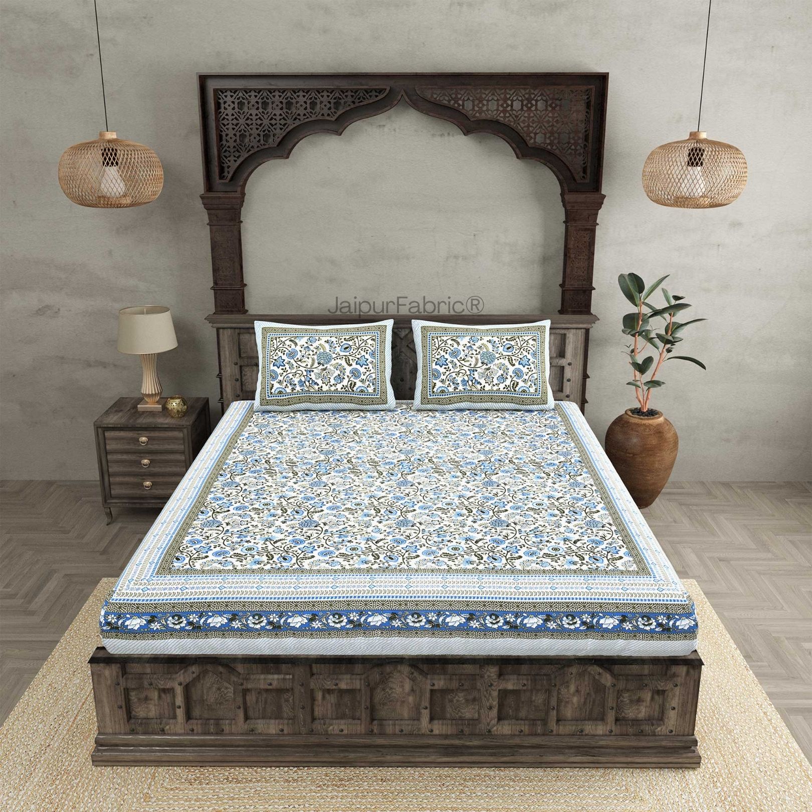 Spring Style Blue Pure Cotton Double Bedsheet