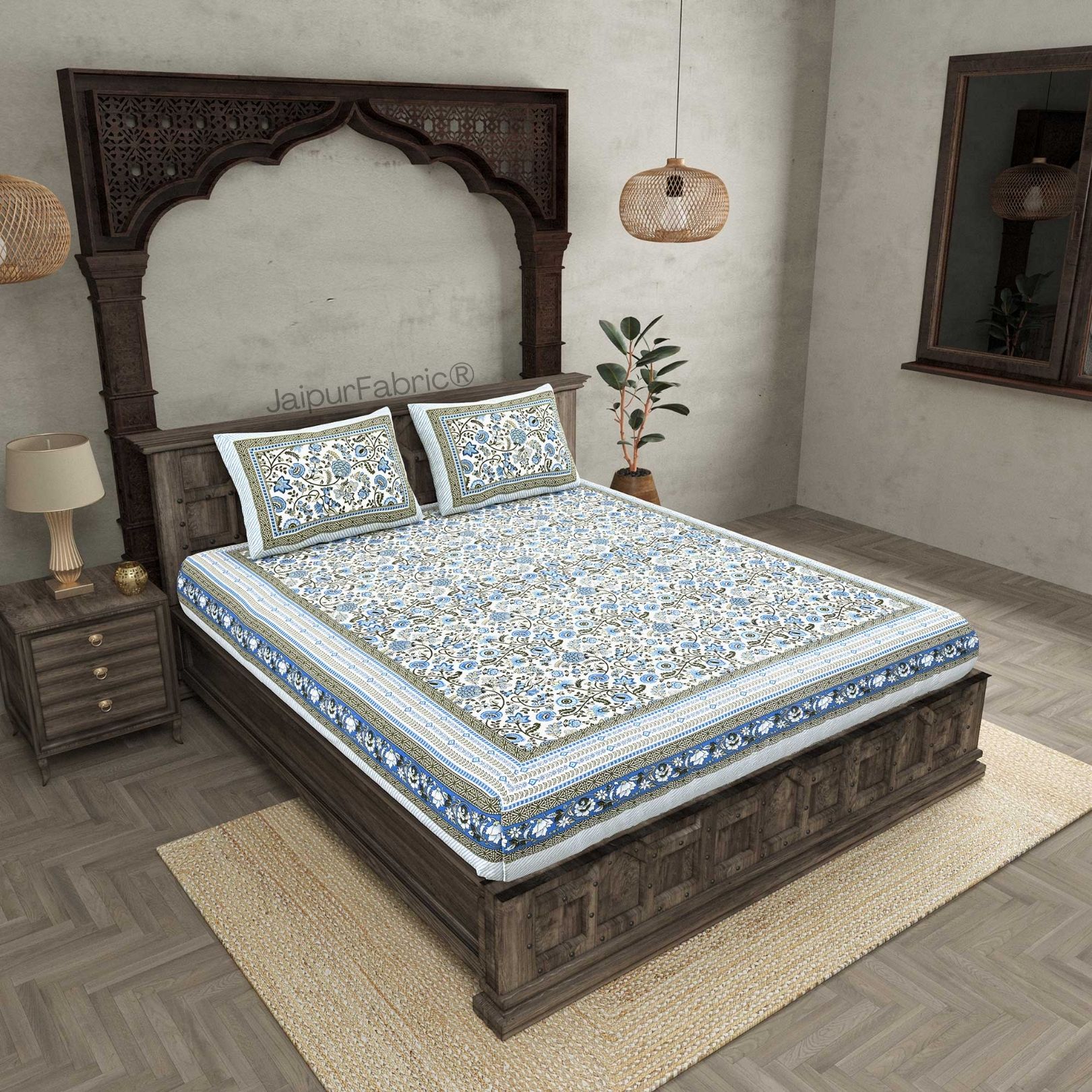 Spring Style Blue Pure Cotton Double Bedsheet