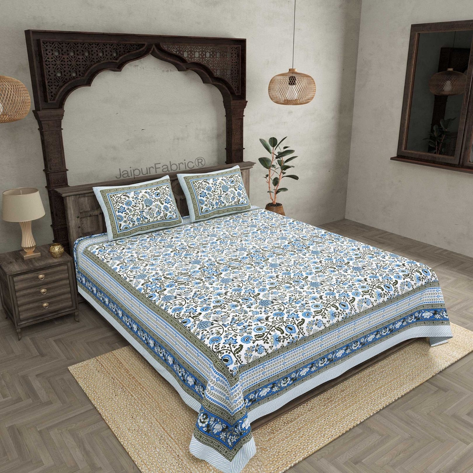 Spring Style Blue Pure Cotton Double Bedsheet