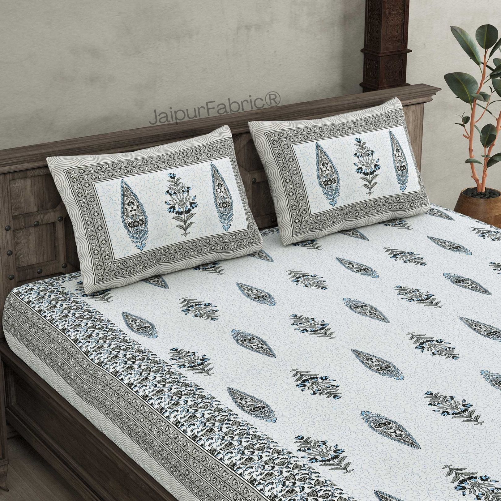 The Folklore Grey Pure Cotton Double Bedsheet