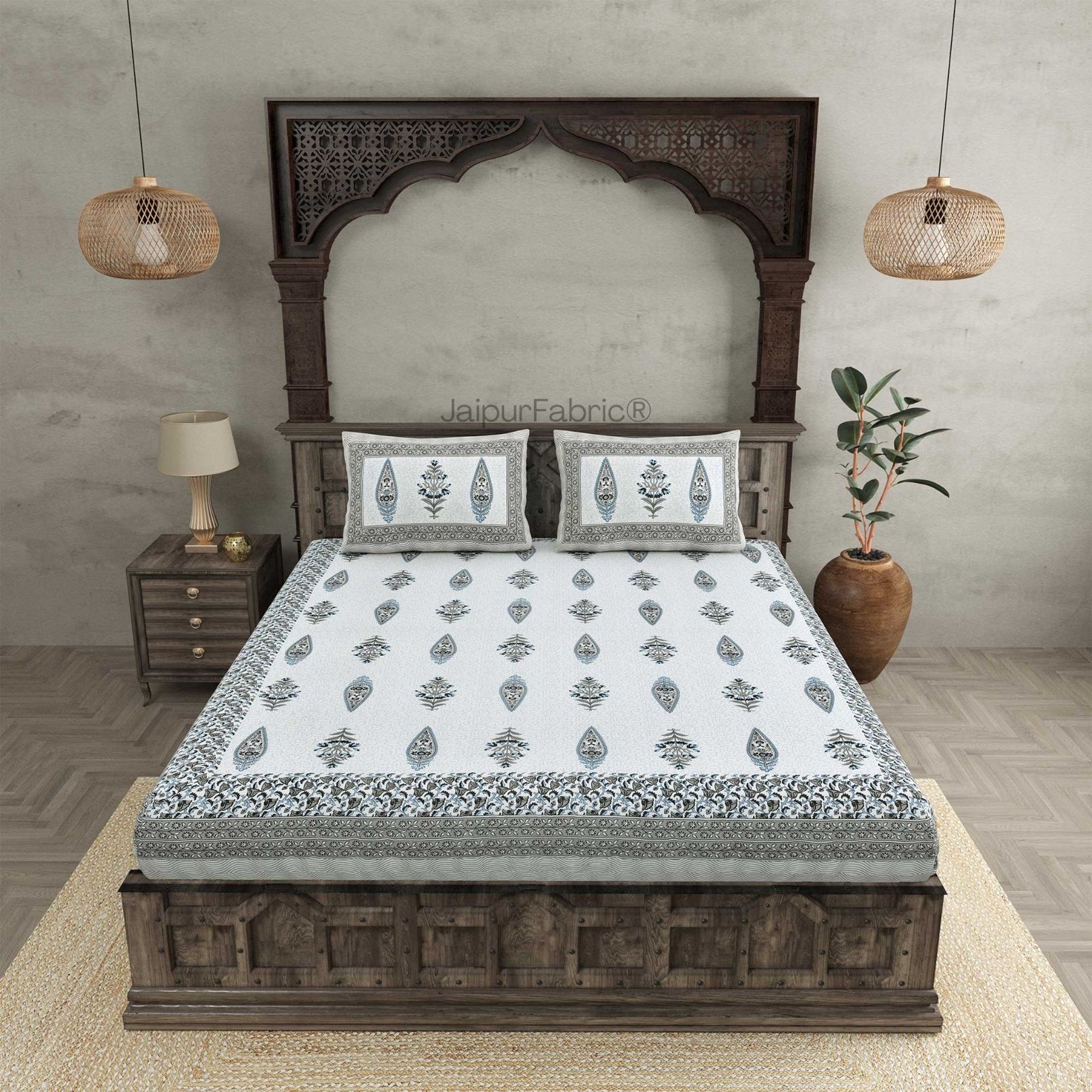 The Folklore Grey Pure Cotton Double Bedsheet