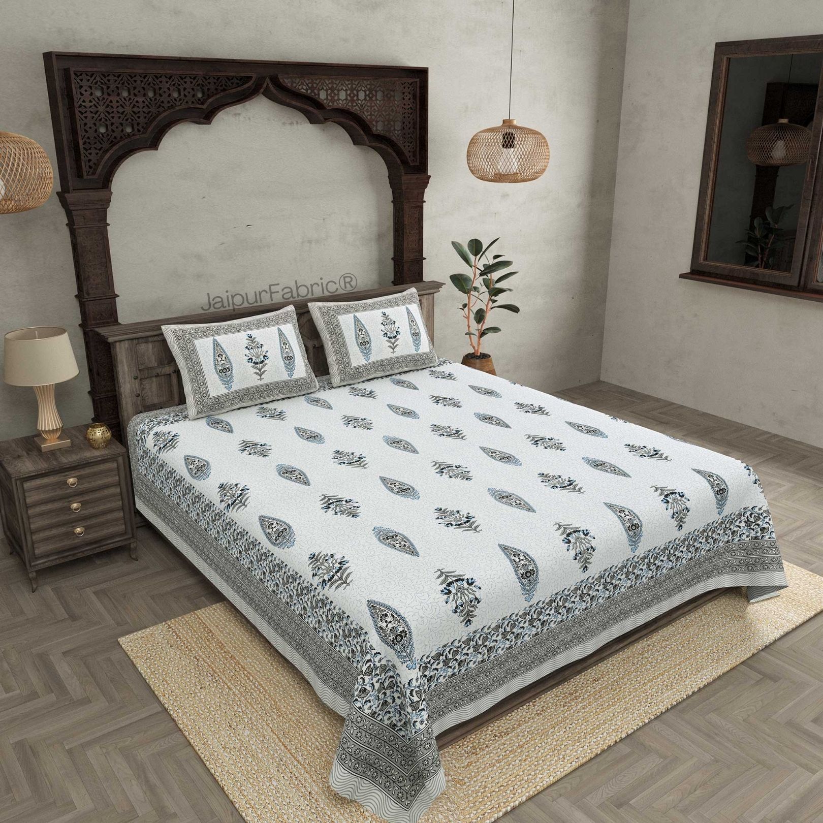 The Folklore Grey Pure Cotton Double Bedsheet