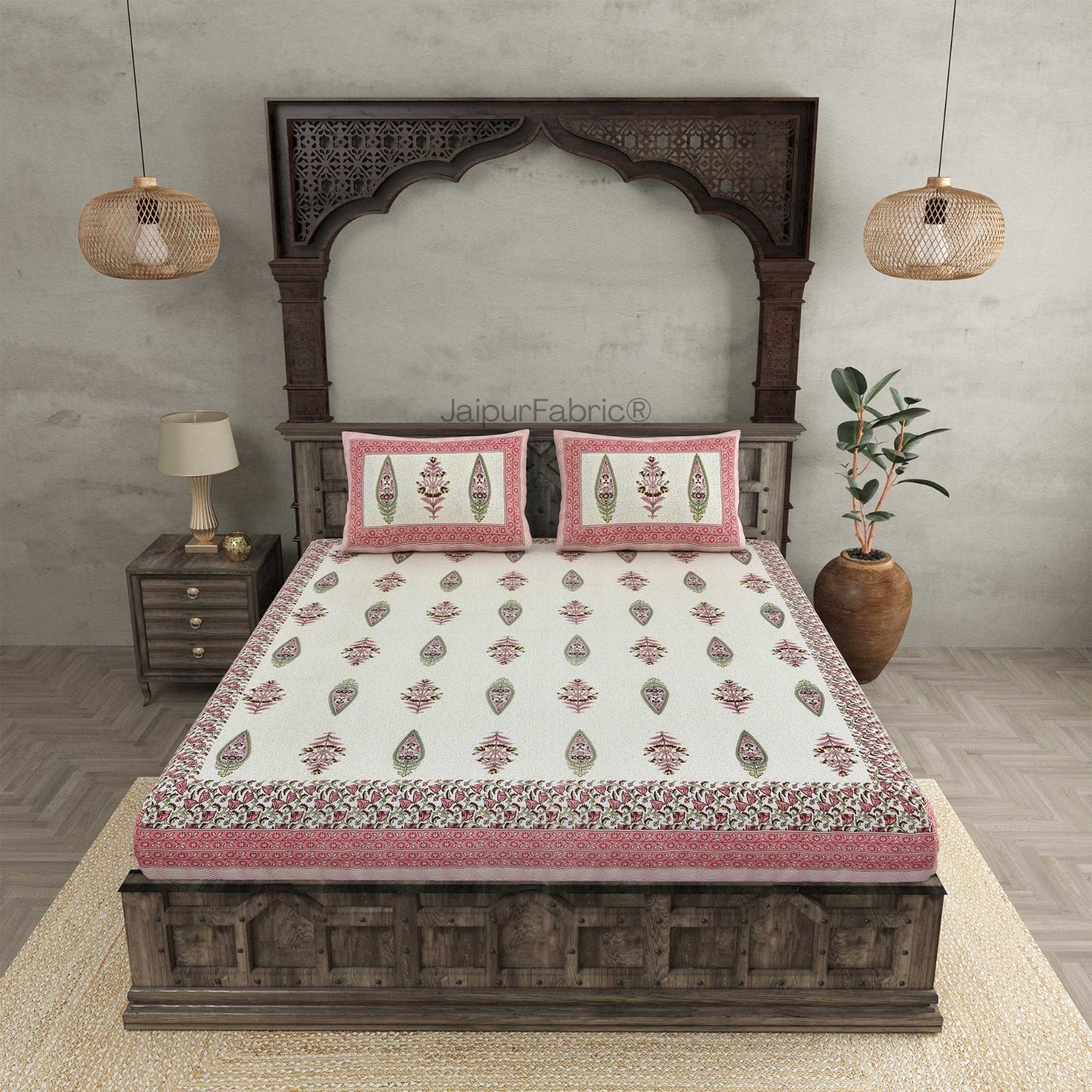 The Folklore Pink Pure Cotton Double Bedsheet