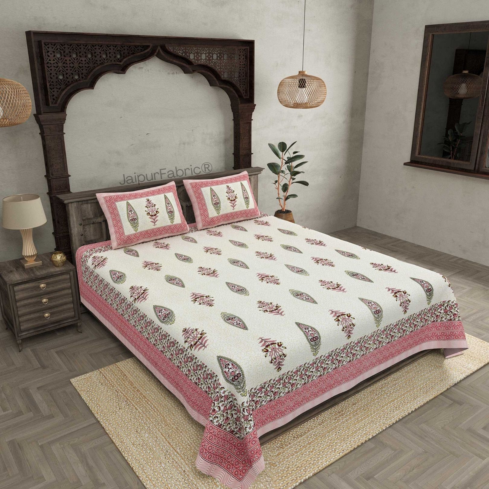 The Folklore Pink Pure Cotton Double Bedsheet