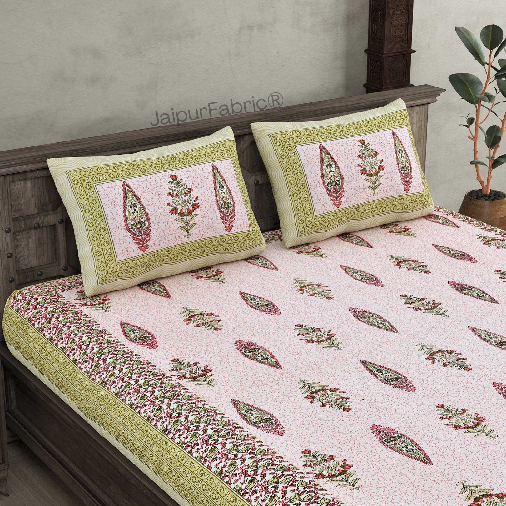 The Folklore Green Pure Cotton Double Bedsheet