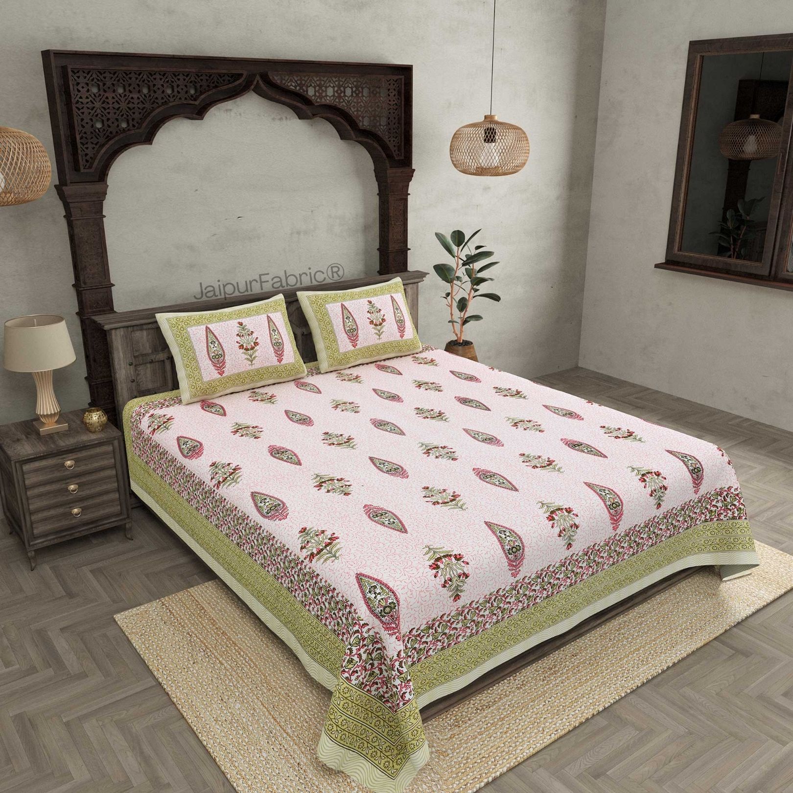 The Folklore Green Pure Cotton Double Bedsheet