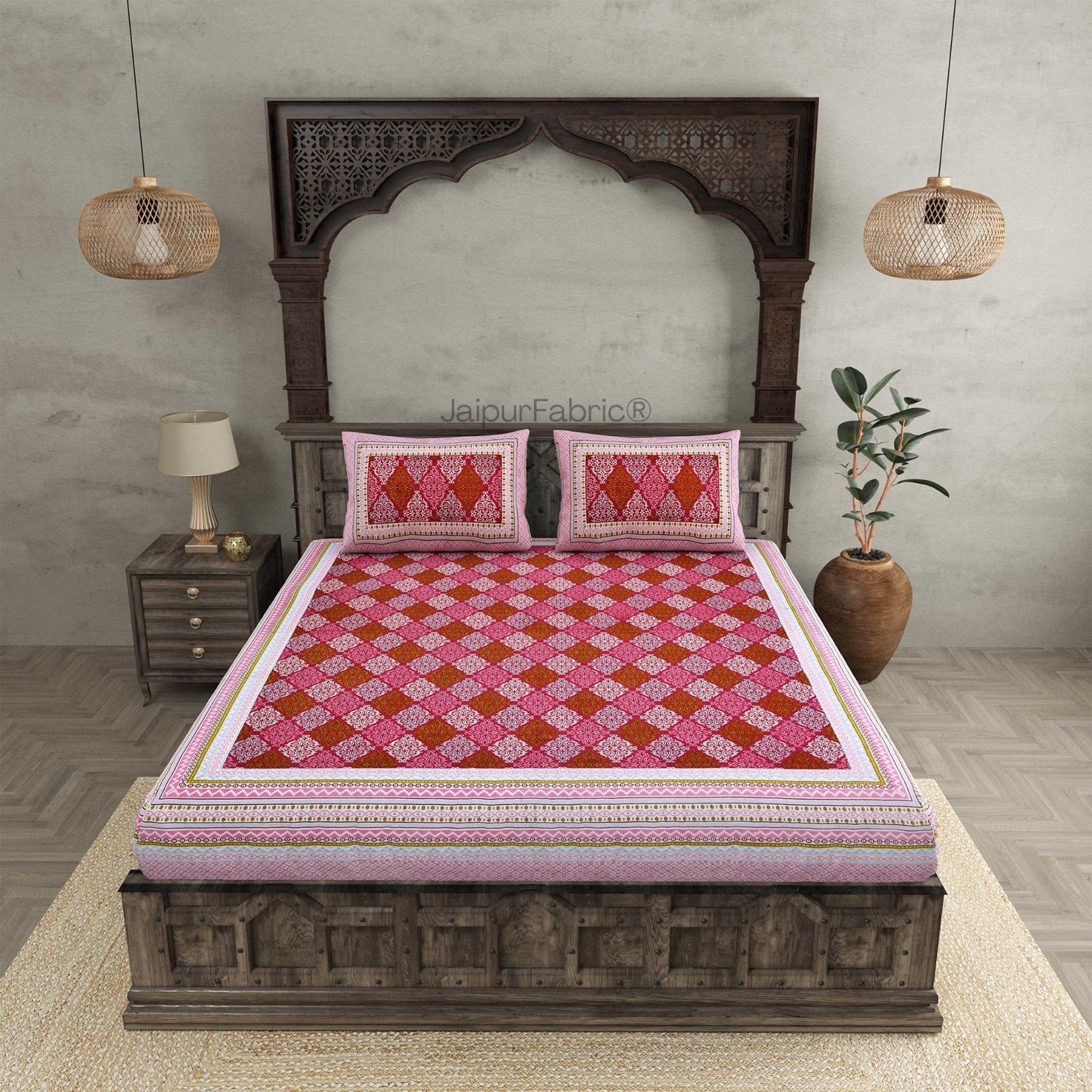 The Traditional Touch Red Pure Cotton Double Bedsheet