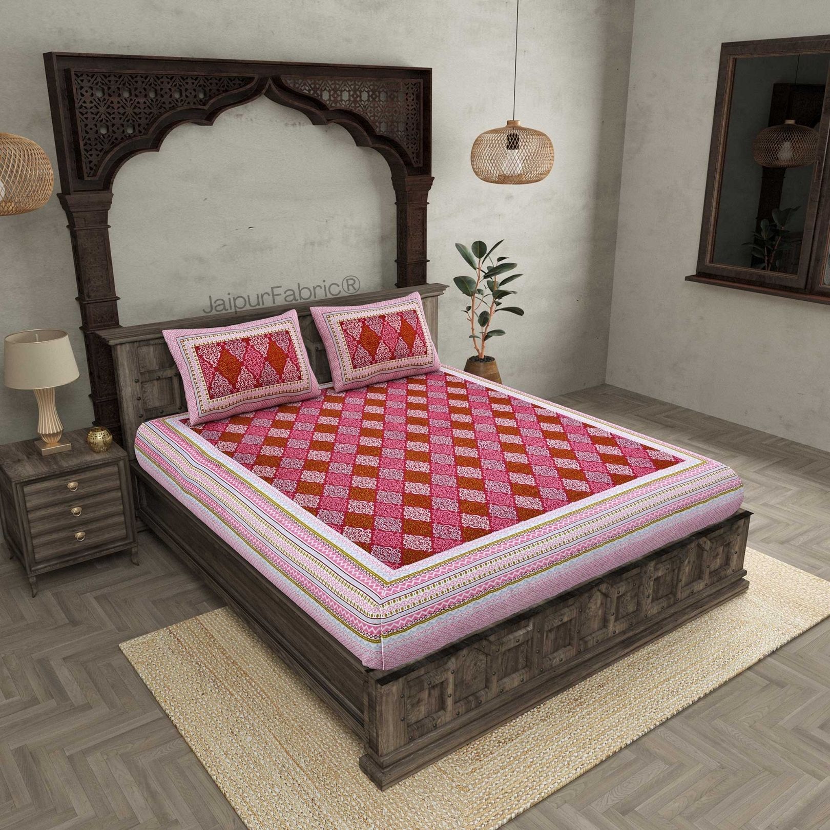 The Traditional Touch Red Pure Cotton Double Bedsheet