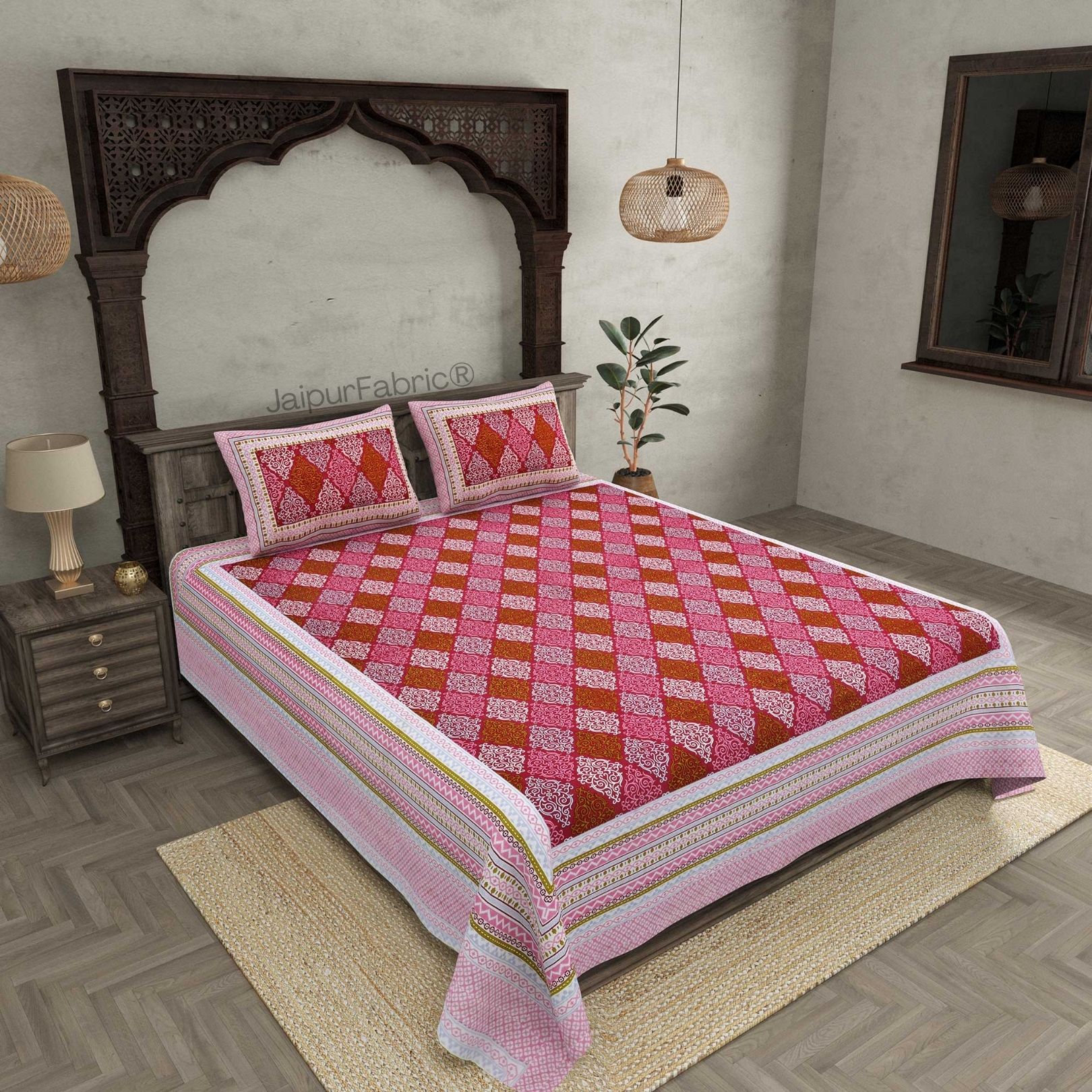 The Traditional Touch Red Pure Cotton Double Bedsheet