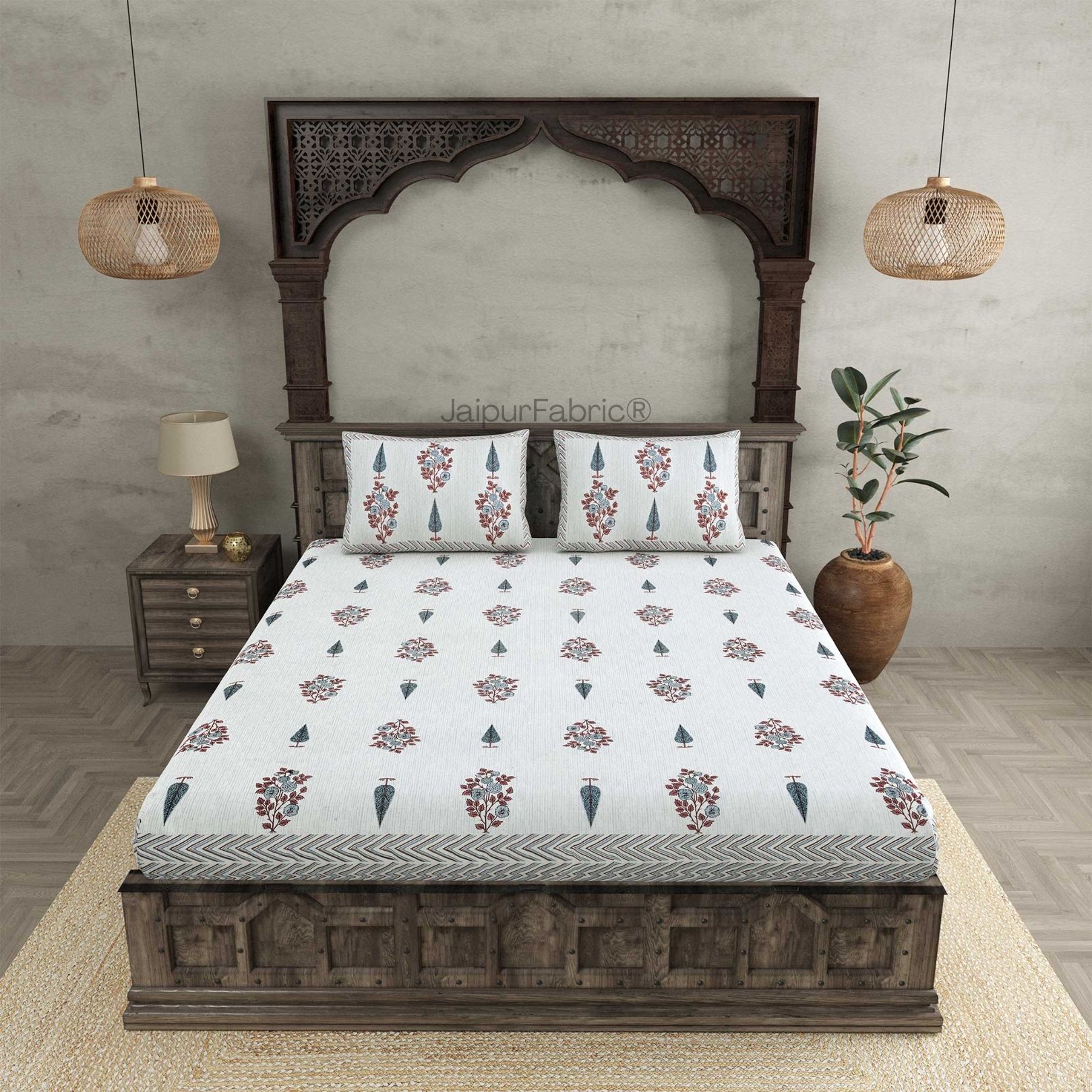 Deodar Décor Grey Pure Cotton Double Bedsheet