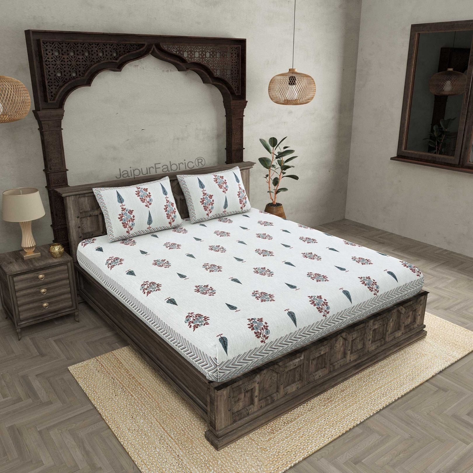 Deodar Décor Grey Pure Cotton Double Bedsheet