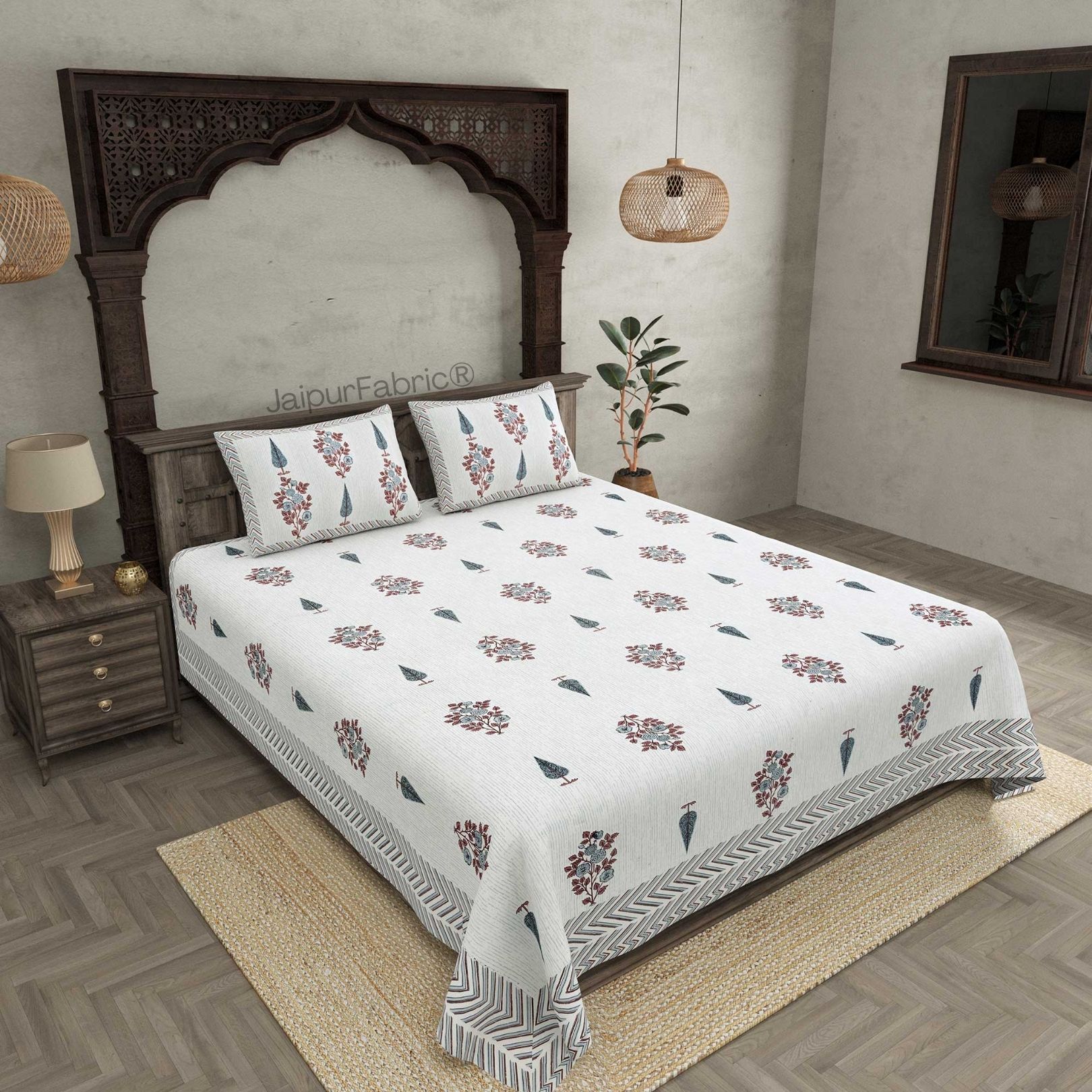 Deodar Décor Grey Pure Cotton Double Bedsheet