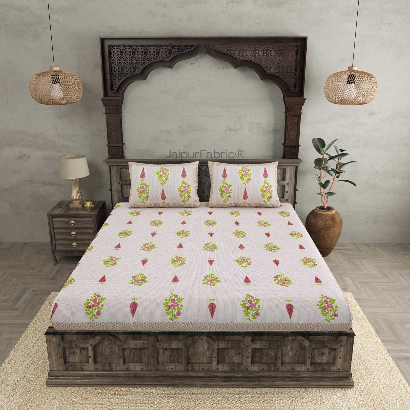 Deodar Décor Pink Pure Cotton Double Bedsheet