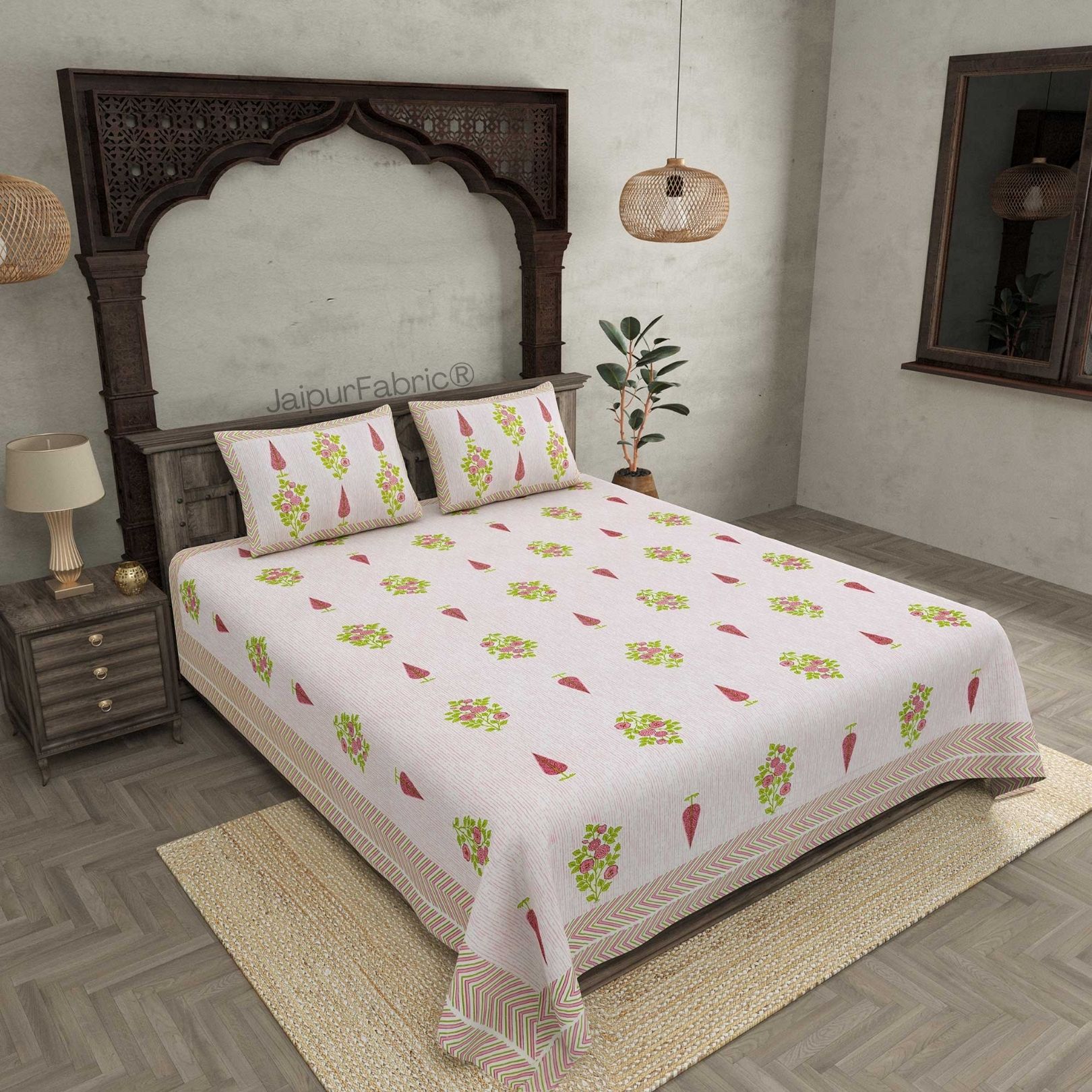 Deodar Décor Pink Pure Cotton Double Bedsheet