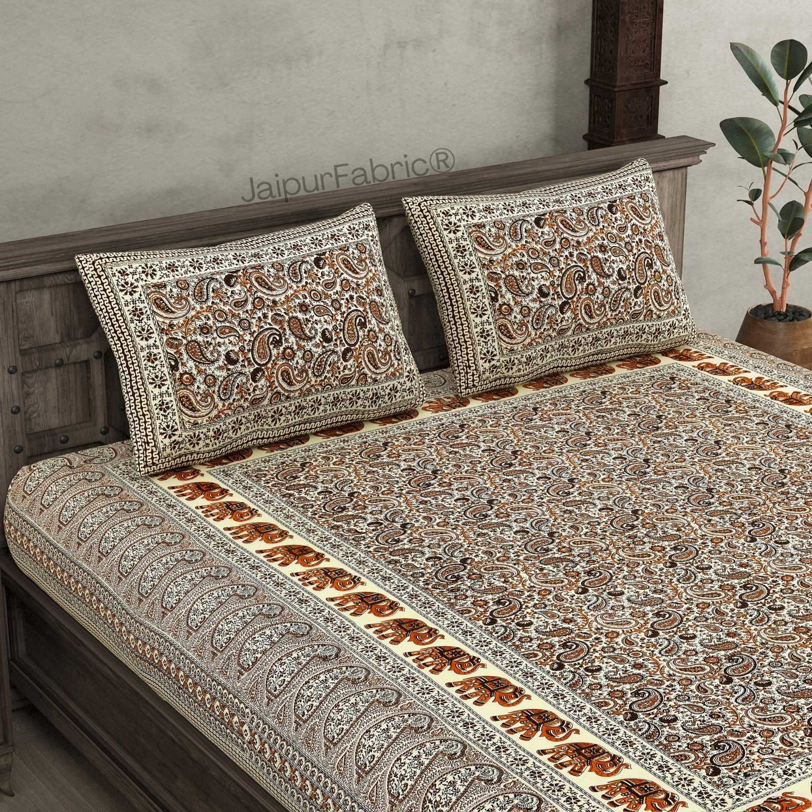 Titan Paisley Brown Pure Cotton Double Bedsheet