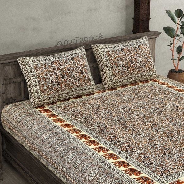 Titan Paisley Brown Pure Cotton Double Bedsheet