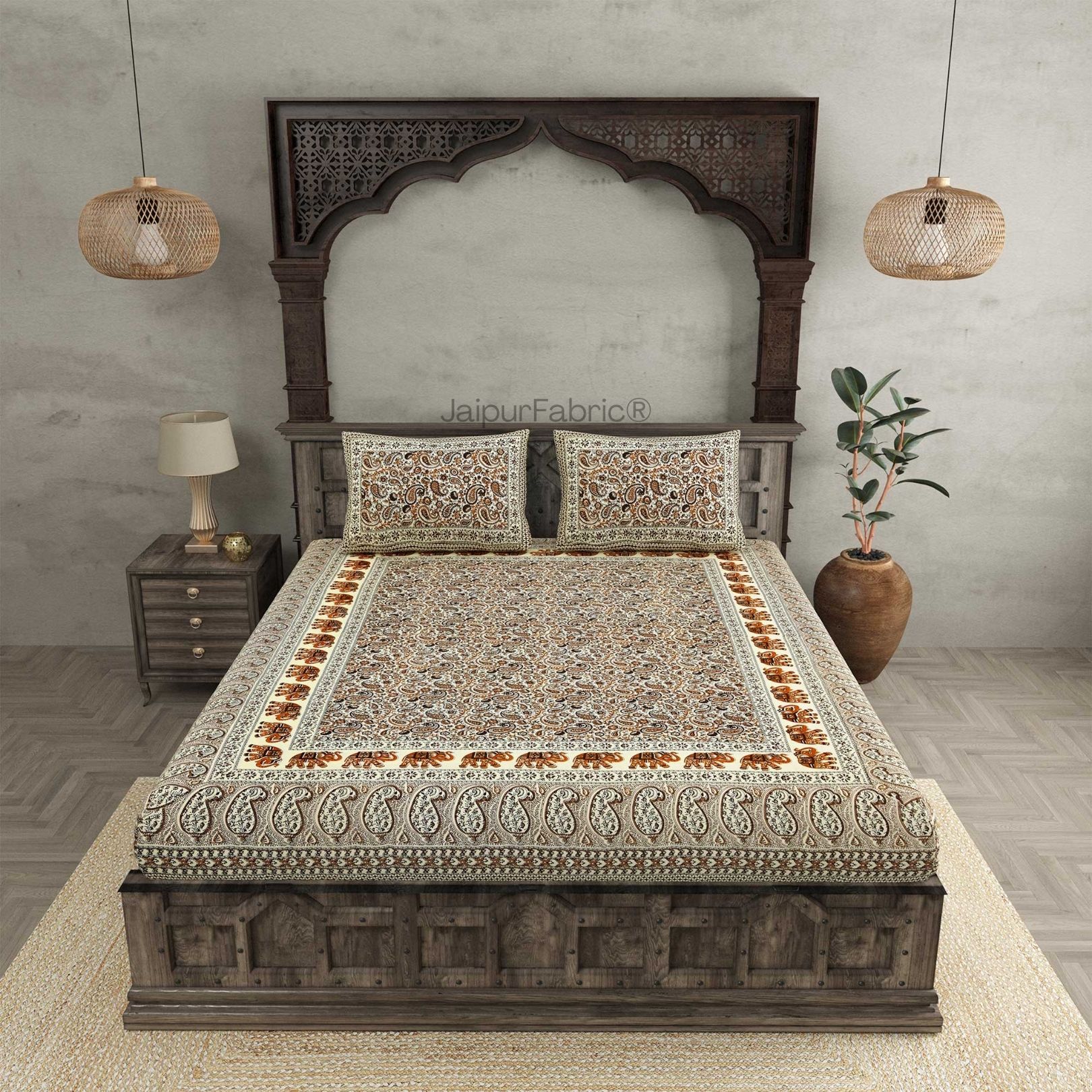 Titan Paisley Brown Pure Cotton Double Bedsheet