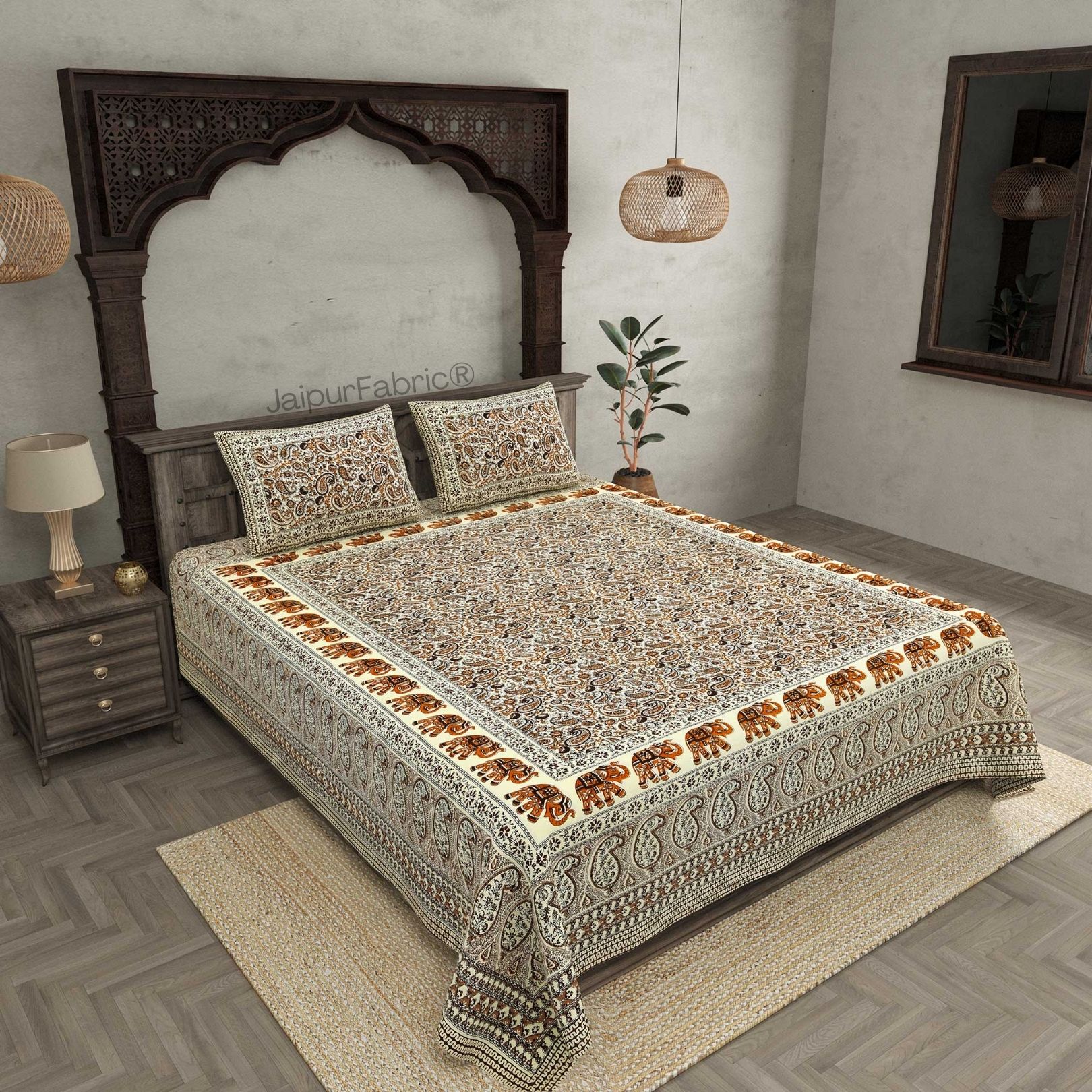 Titan Paisley Brown Pure Cotton Double Bedsheet