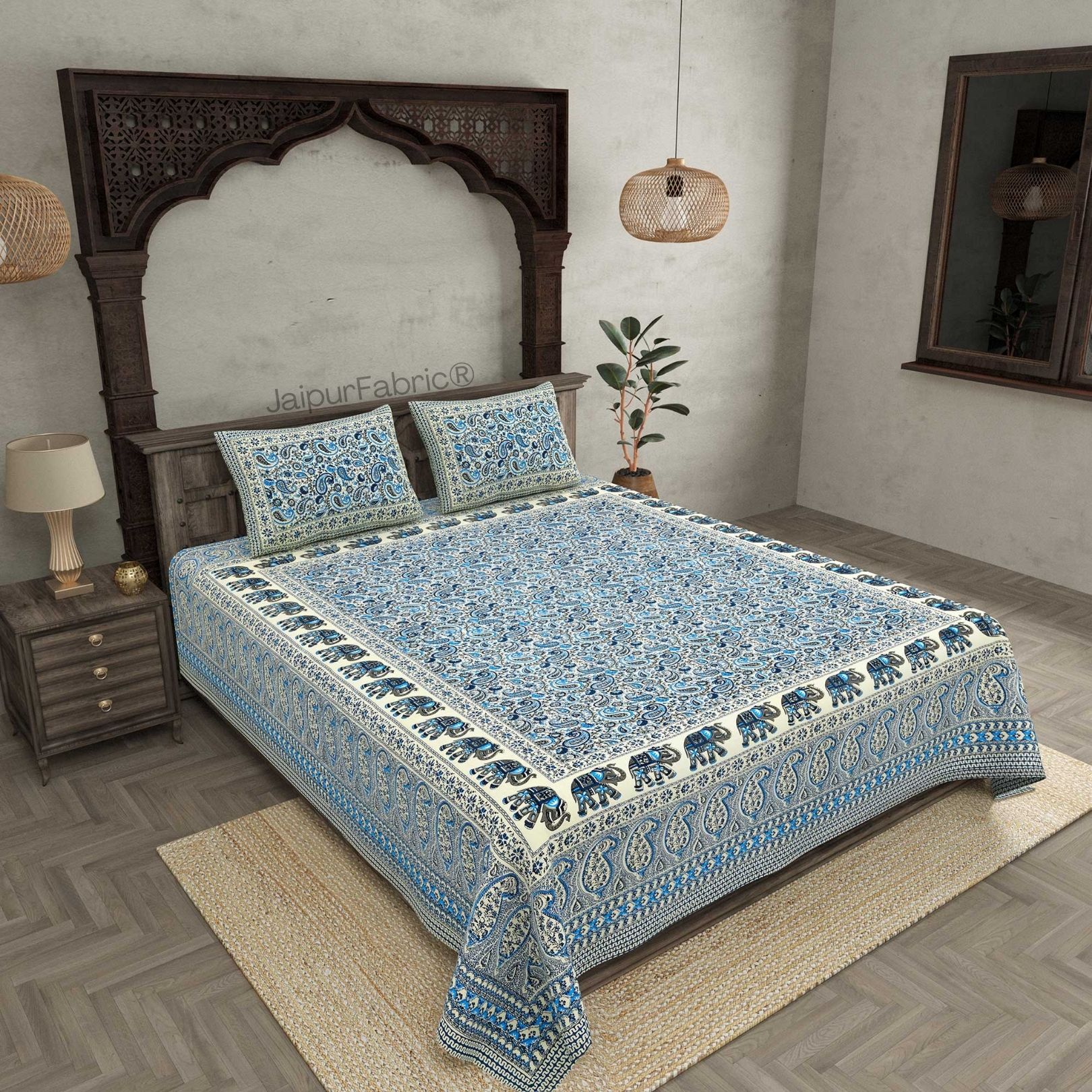 Titan Paisley Blue Pure Cotton Double Bedsheet