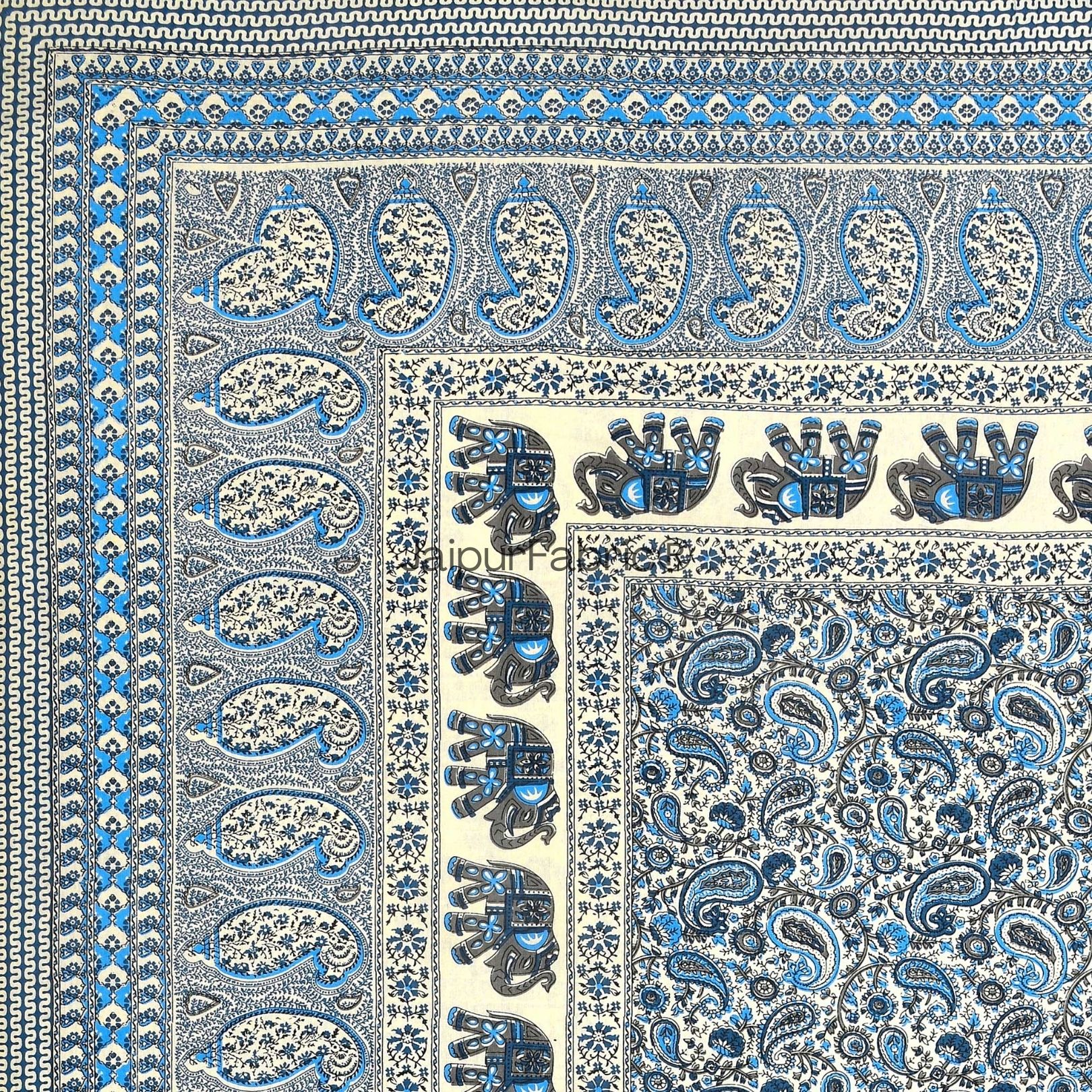 Titan Paisley Blue Pure Cotton Double Bedsheet