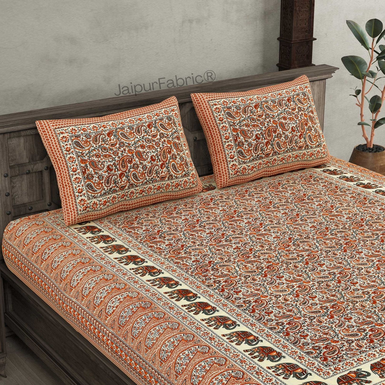 Titan Paisley Peach Pure Cotton Double Bedsheet