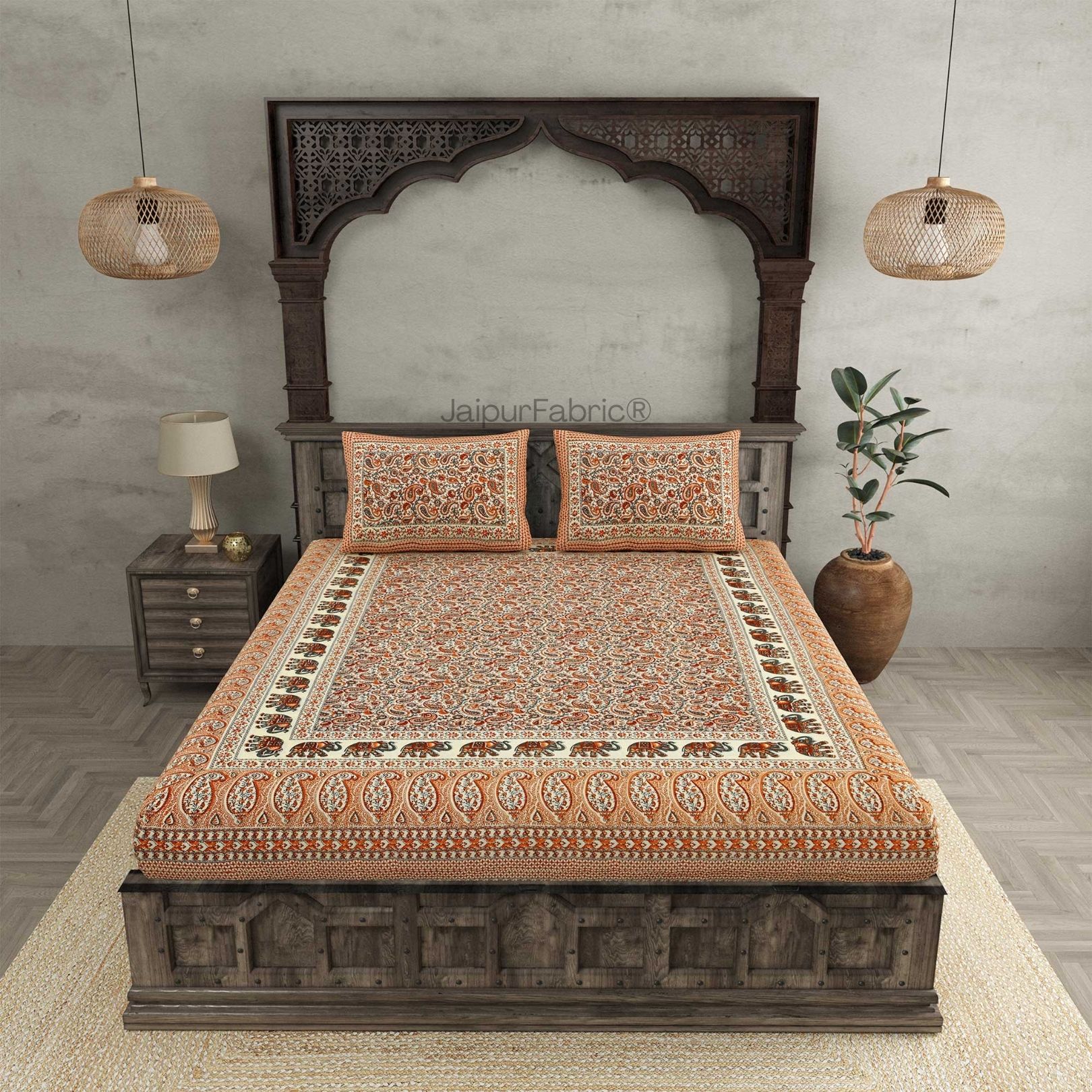 Titan Paisley Peach Pure Cotton Double Bedsheet