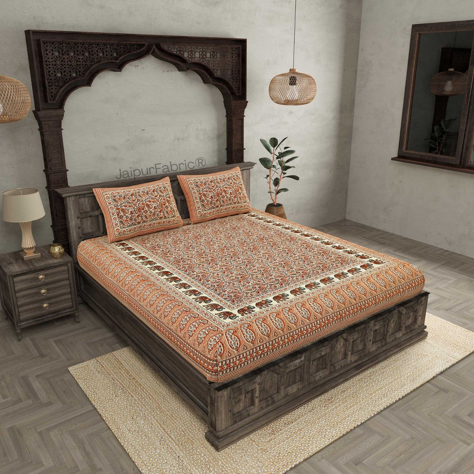 Titan Paisley Peach Pure Cotton Double Bedsheet