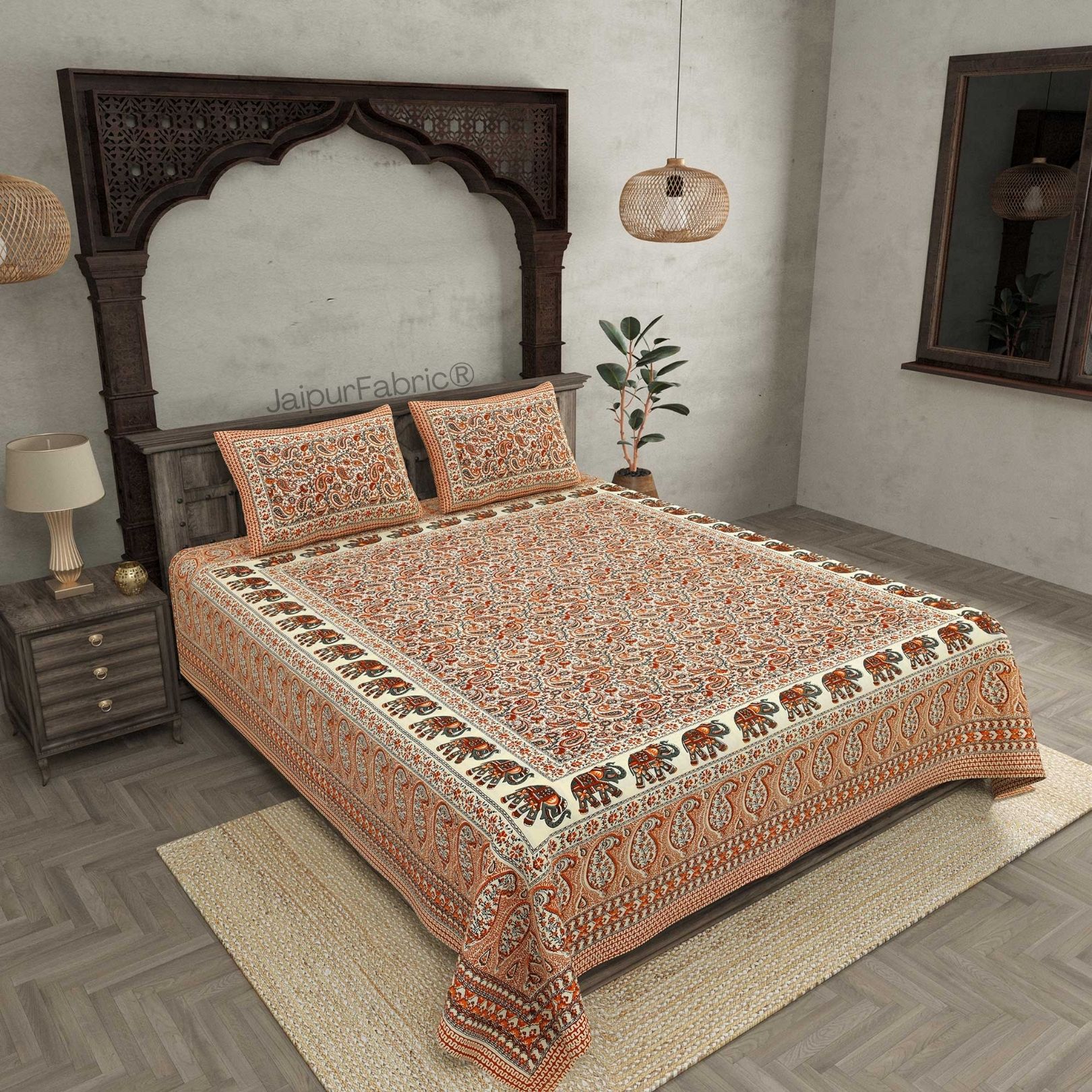 Titan Paisley Peach Pure Cotton Double Bedsheet