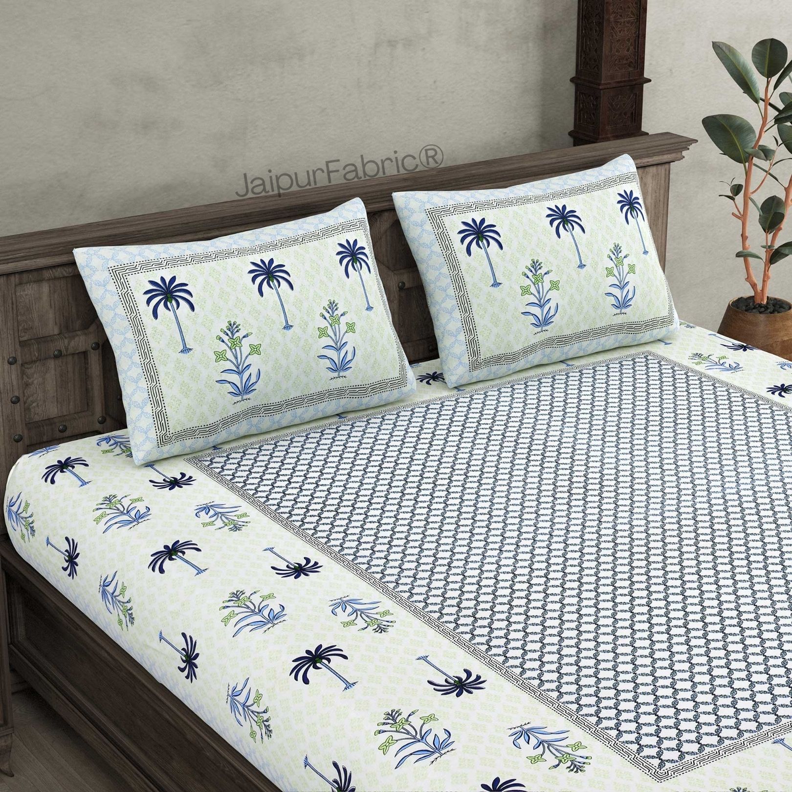 Beautiful Bunaai Blue Pure Cotton Double Bedsheet