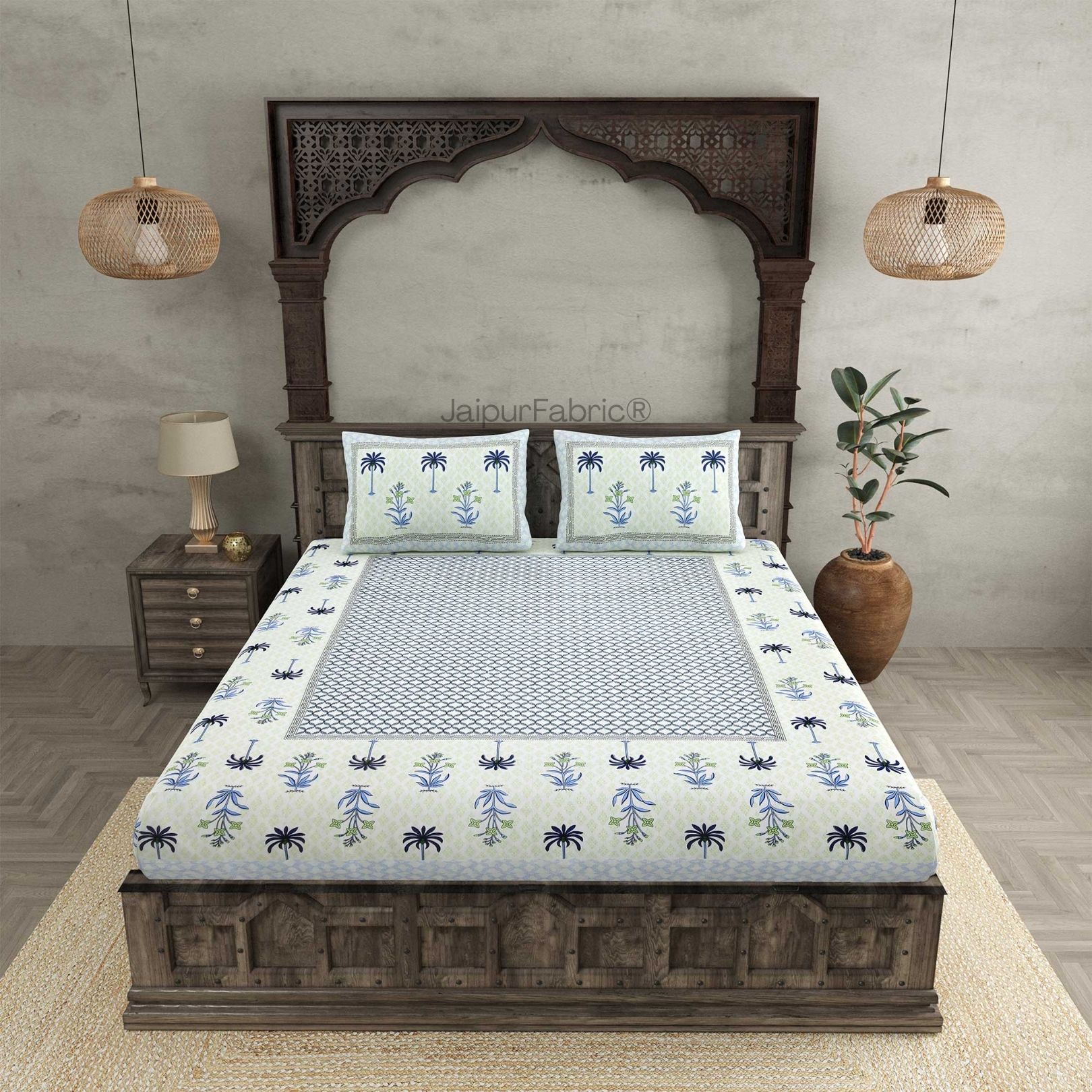 Beautiful Bunaai Blue Pure Cotton Double Bedsheet