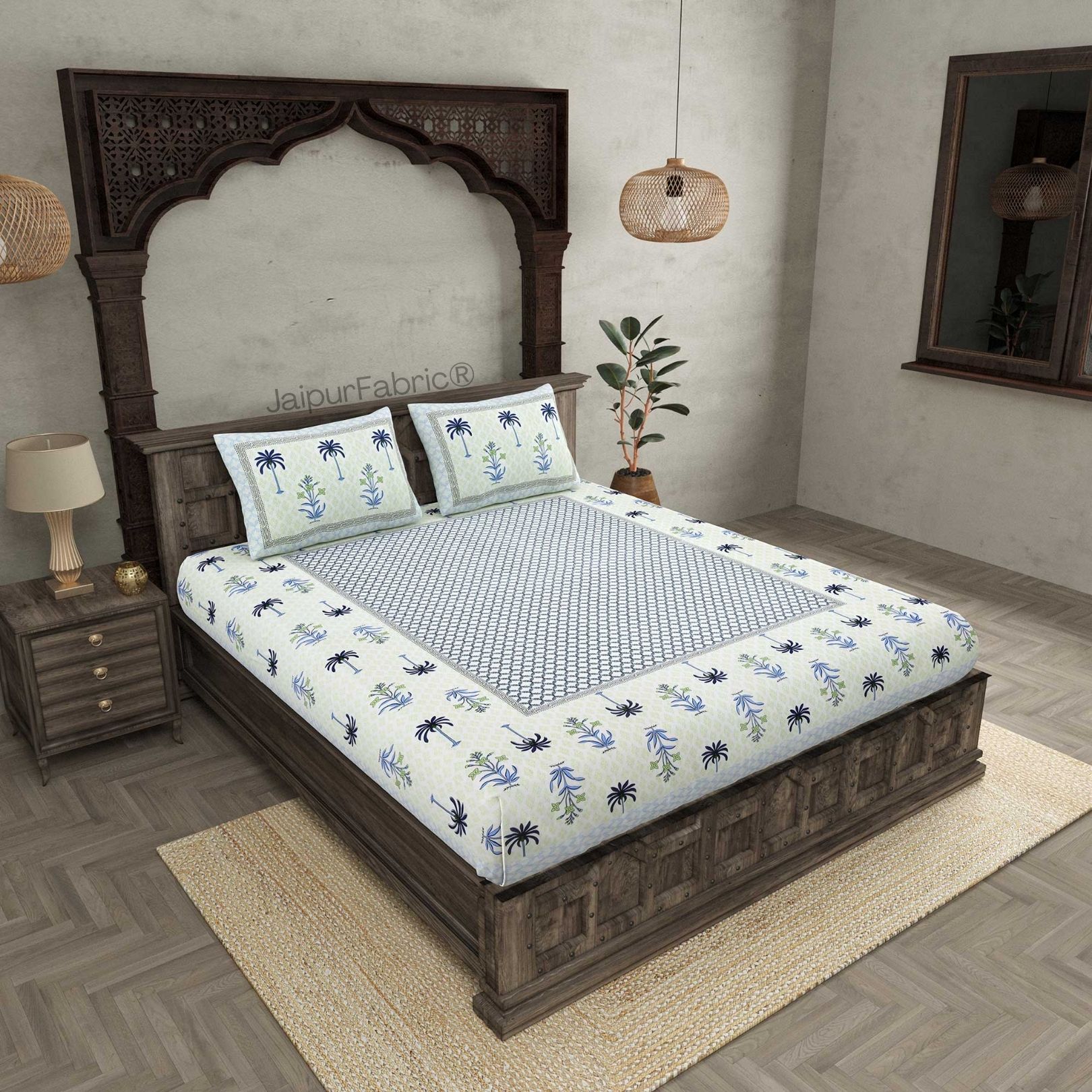 Beautiful Bunaai Blue Pure Cotton Double Bedsheet